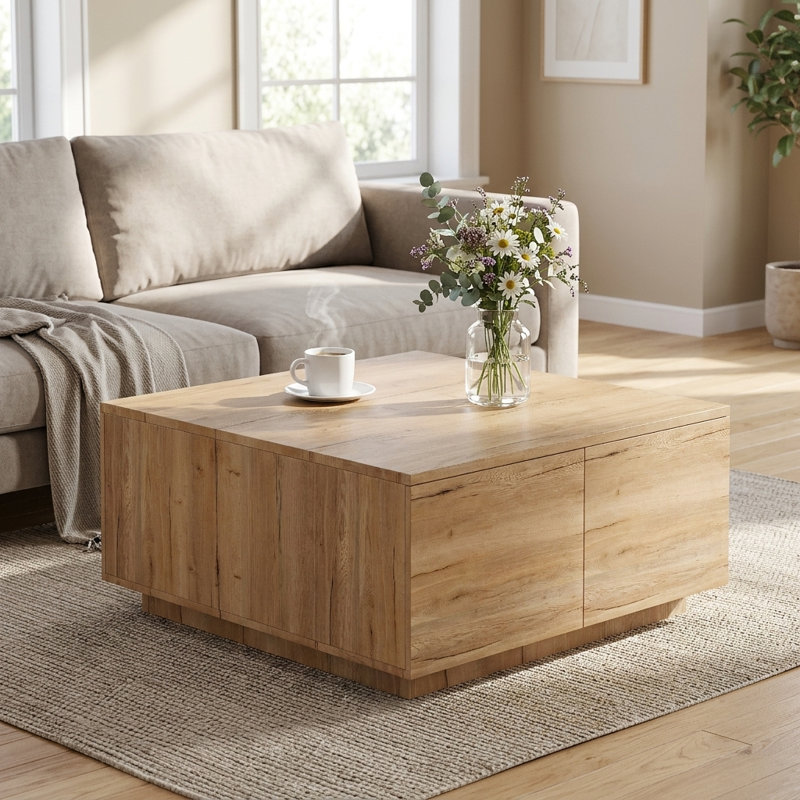 Table basse carrée 33,25 "avec 4 tiroirs, maison de campagne moderne, salon