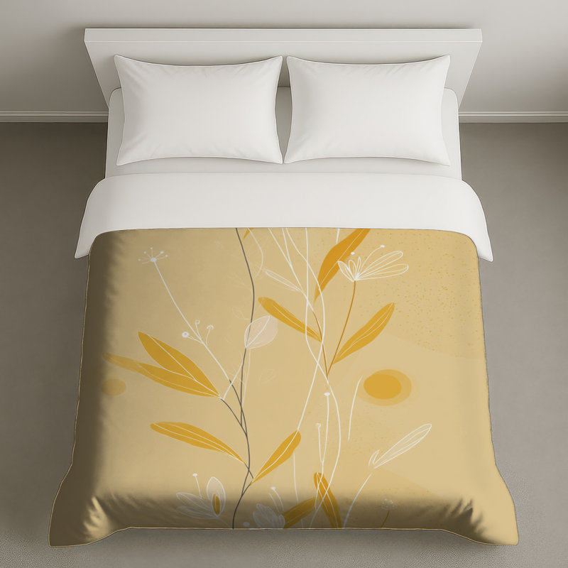 Housse de couette Floral Bedding Nature, Housse de couette pour très grand lit, Motif floral abstrait beige