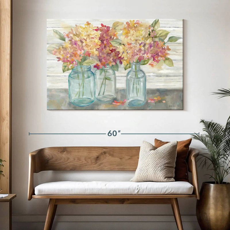 Hortensias Harnek Farmhouse dans des pots Mason Spice, H 32 po x l 48 po
