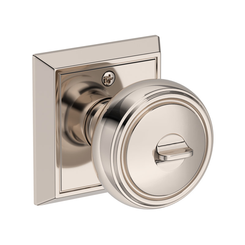 Bremerton Keyed Entry Knob with Chamfered Square Rose in Venetian Bronze, Polished Nickel