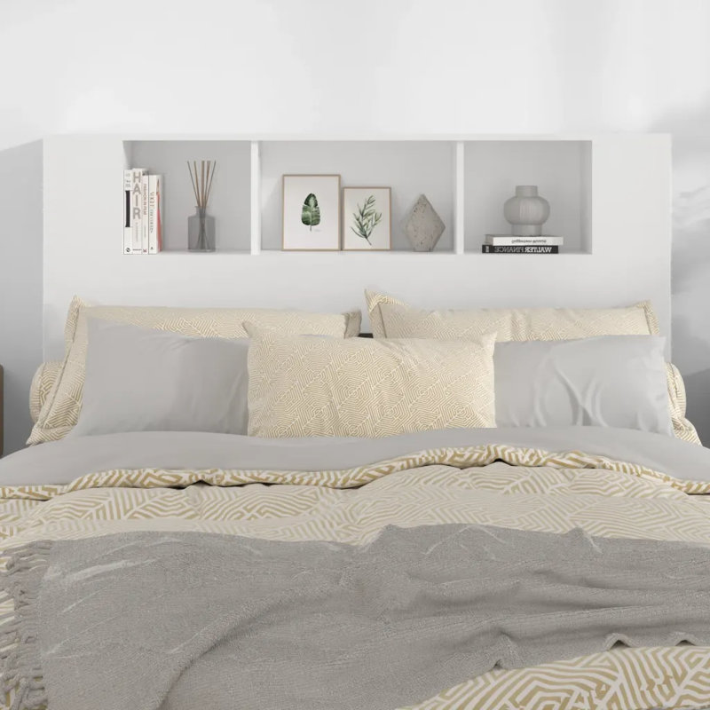 17 Stories Headboard Cabinet Engineered Wood, White, Double (4'6)
