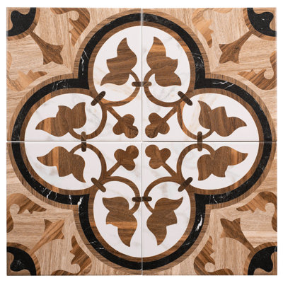 Istanelle Byzian Brown 8-in. Encaustic Patterned Matte Porcelain Wall & Floor Tile