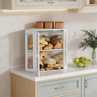 Boîte à pain de coin pour comptoir de cuisine avec porte en acrylique, bac de rangement de pain double couche grande capacité et contenant