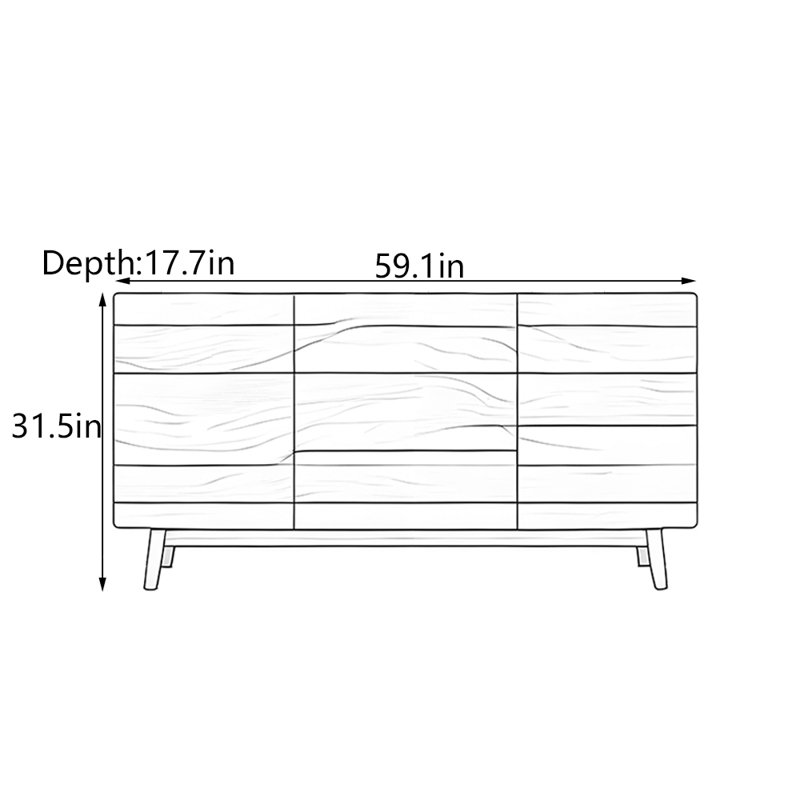 Armoire d'entrée Mid-Century, H 31,5 po x l 59,1 po x P 17,7 po