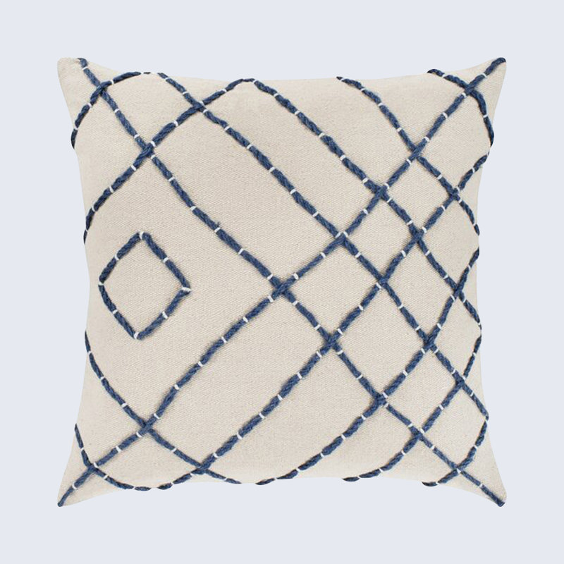 Irvington Texture Cotton Geometric Throw Pillow, 18" x 18", Cream/Khaki, Polyester