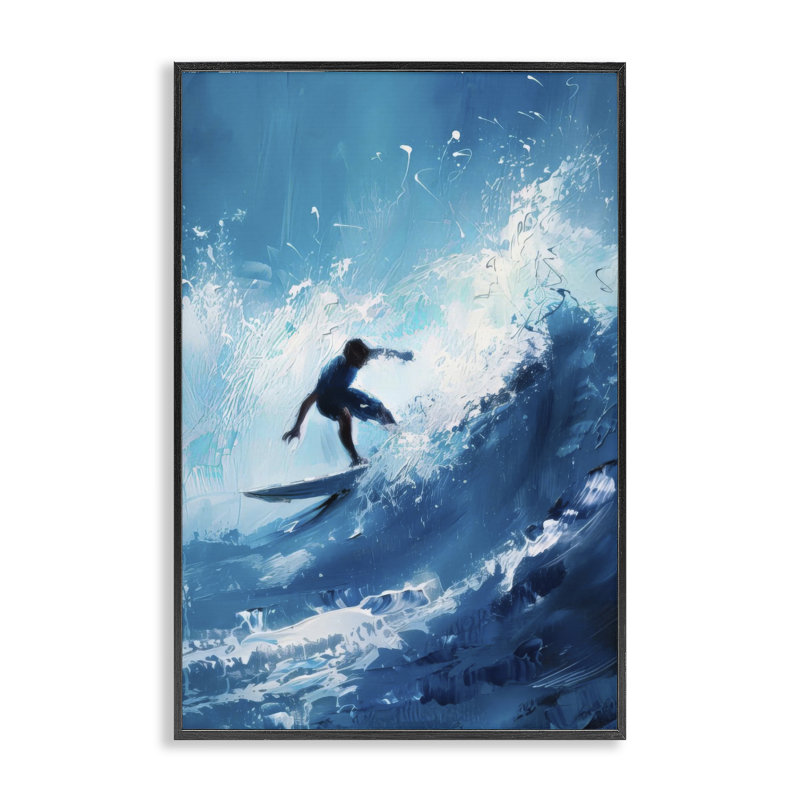 Surfer & Splashing Wave Framed Giclee, design by LSR Design Studio, 18" H x 12" W, Black