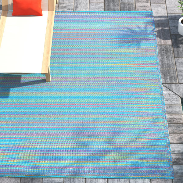 Highland Dunes Hydetown Striped Blue Indoor / Outdoor Area Rug ...