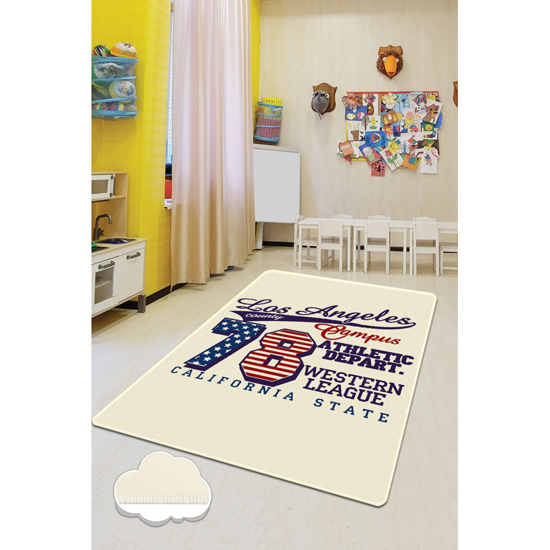 Onecre Shaggy Cream/Blue/Red Rug, Rectangle 80 x 140cm