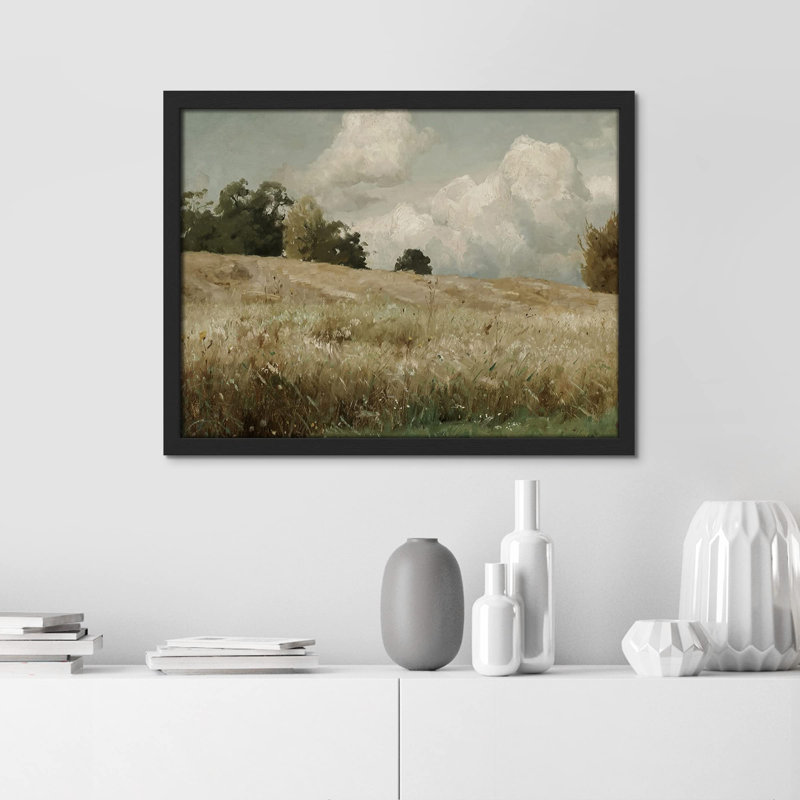 "Paysage champêtre rétro" sur papier, H 12 po x l 16 po, Noir, noir, noir, noir