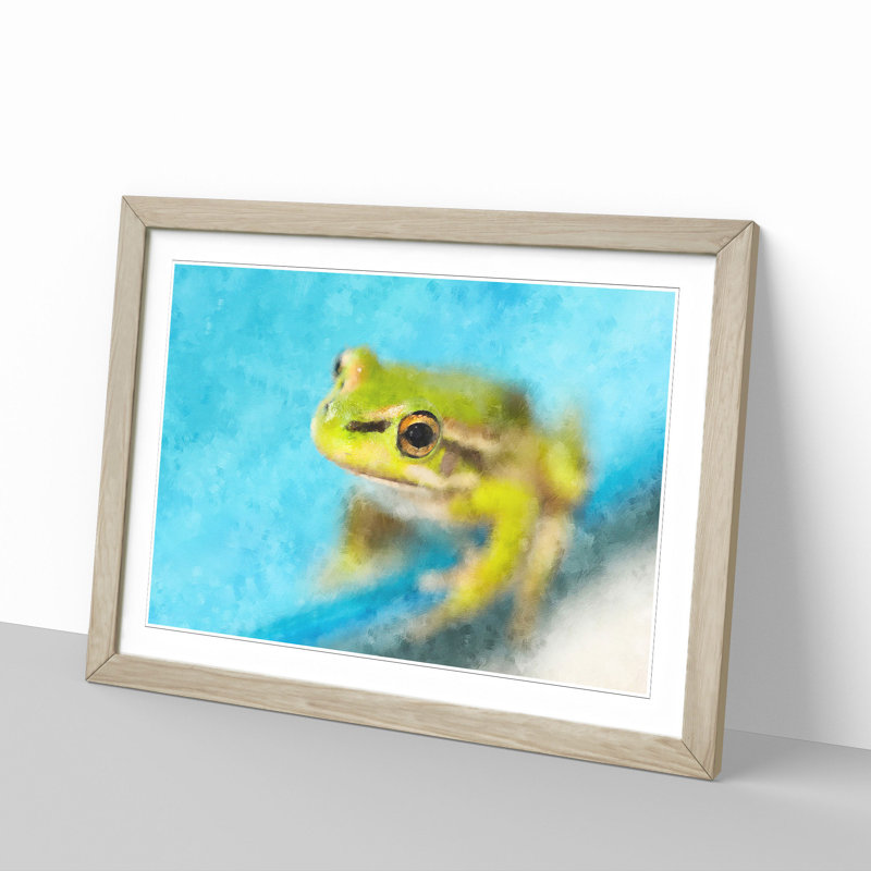 Green Frog - Picture Frame Graphic Art Print, 62cm H x 87cm W x 2cm D, Oak Framed