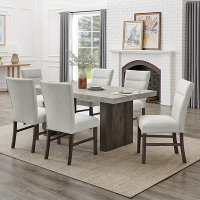  Sorlen Modern 5-piece Dining Set, 3d Faux Concrete Table With 6 Chairs