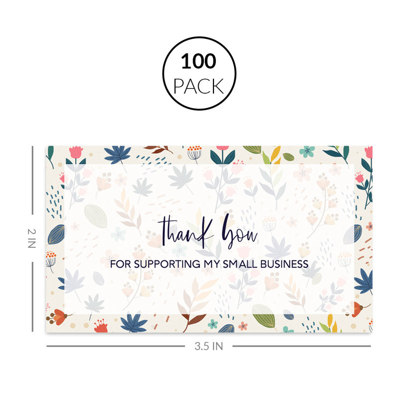 Merci de soutenir mes petites cartes de visite, fleurs et feuilles abstraites, paquet de 100, 2 x 3,5 pouces