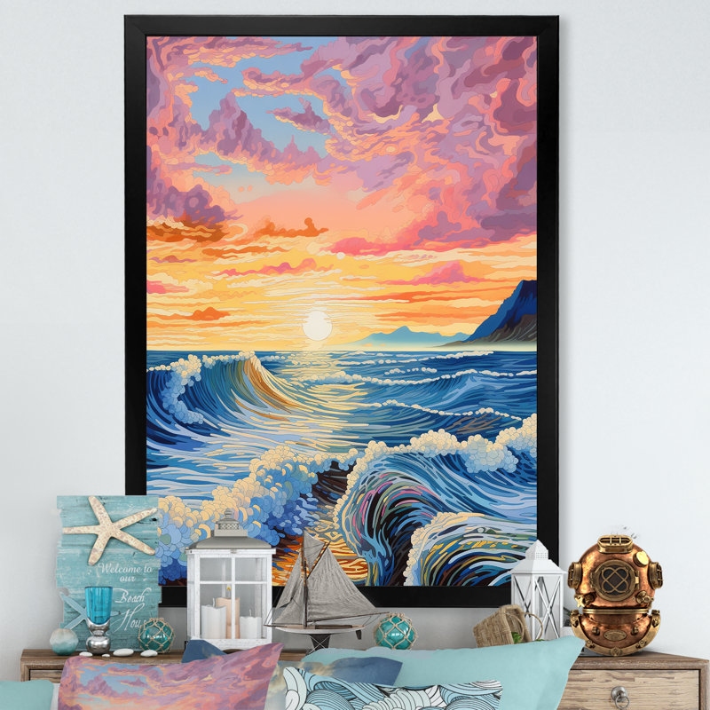 Rainbow Ocean Sunrise IV sur toile, H 32 po x l 24 po x P 1 po, Cadre simple noir