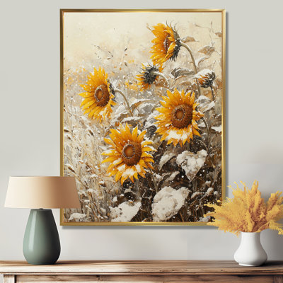 «Dondrae Sunflowers In A Snow-Covered Field» - Impression sur toile de tournesols