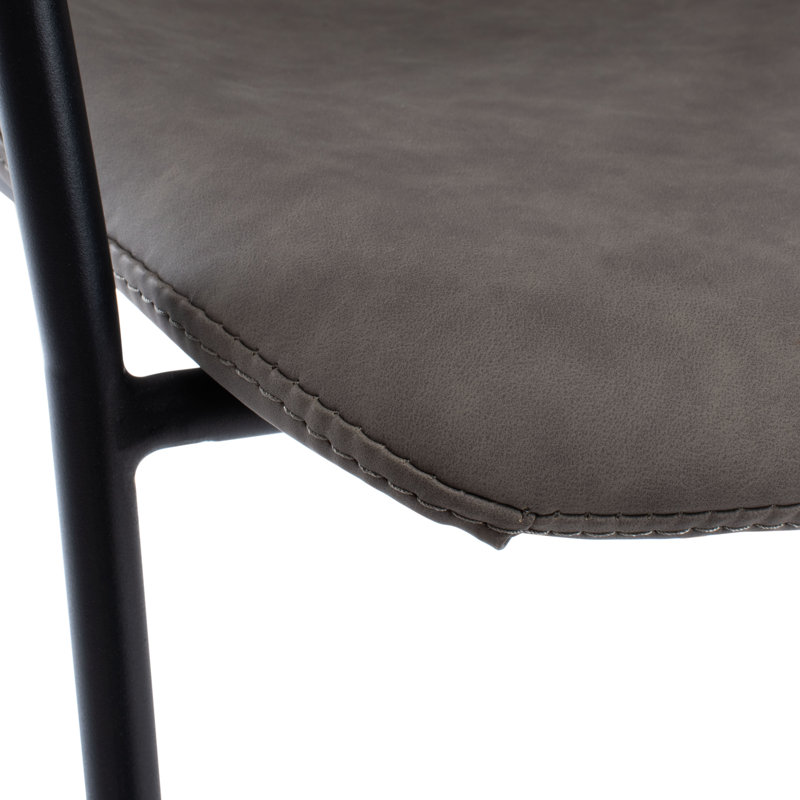 Ash Gray Leather and Metal Mid Century Bar Stool