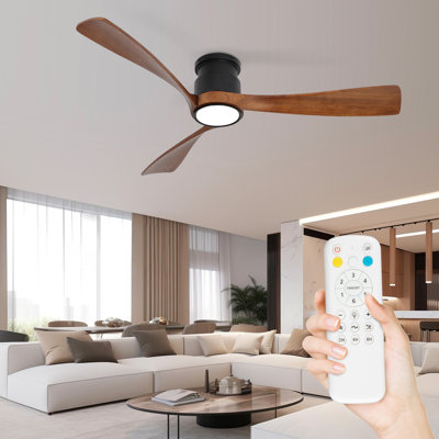 Ventilateur de plafond en bois 52 po (avec lumière avec télécommande) avec 3 pales en bois massif, ventilateur de plafond en bois pour l'intérieur et l'extérieur, convient au salon, à la salle à manger, au patio et plus encore