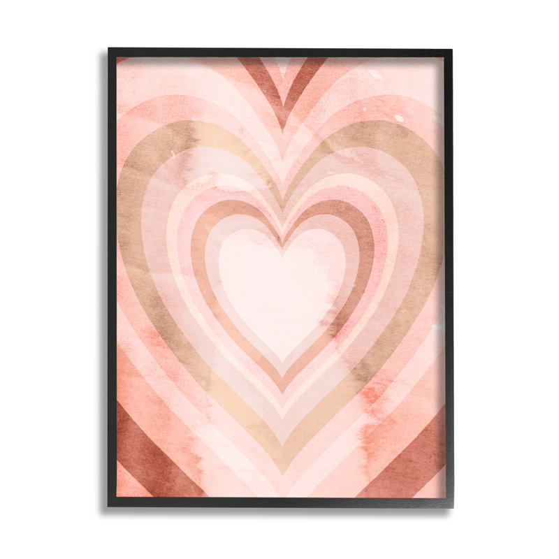 Motif rétro kaléidoscopique à cœur rose rétro, Giclée encadrée noir minuit, H 20 po x l 16 po