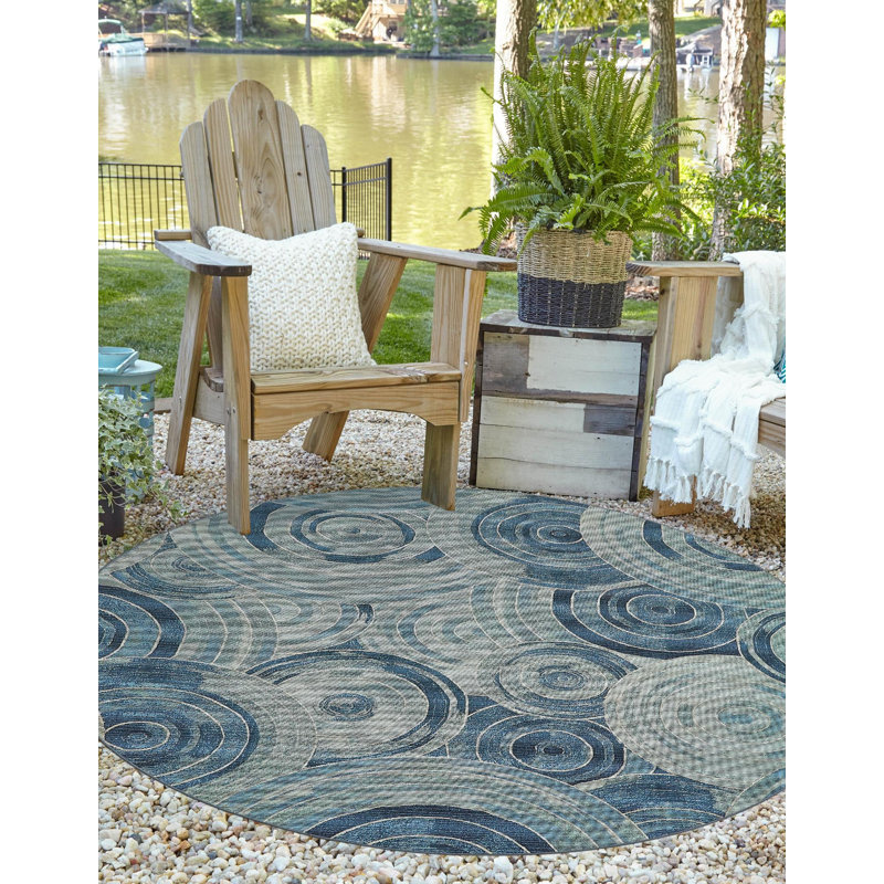 Tapis intérieur / extérieur bleu clair Deweese, Rond 8 pi