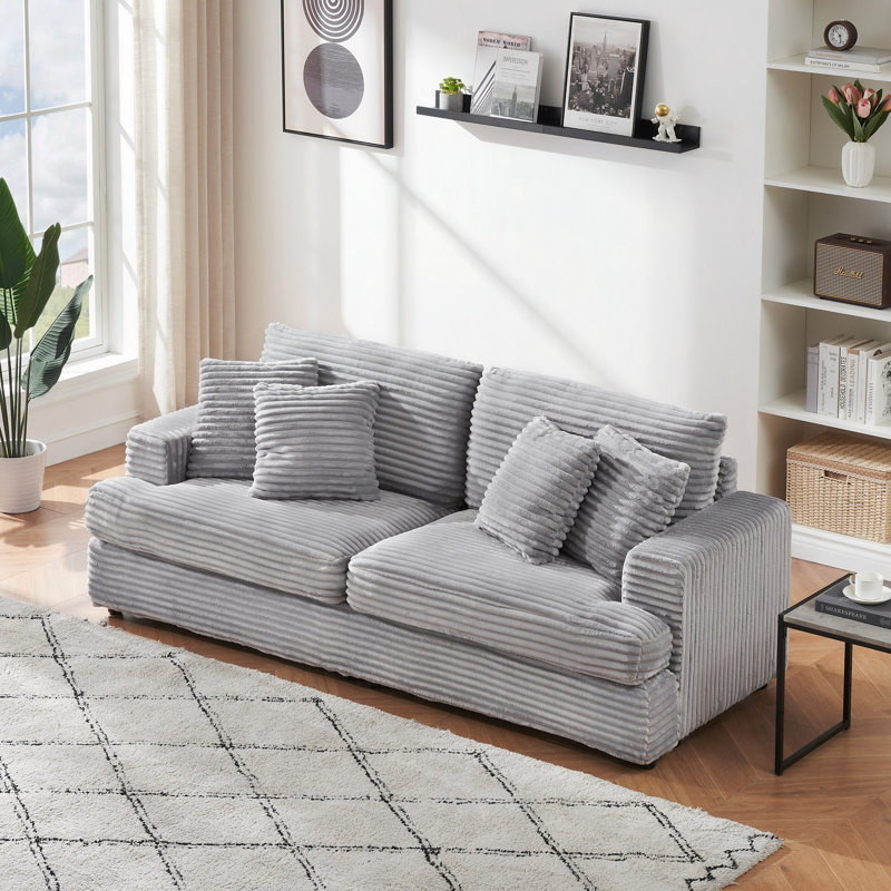 88.58" Corduroy 3-Seater Sofa, Spacious And Comfortable. Paiwith 4 Pillows In The Same Color, It Adds An Touch To A Living Room