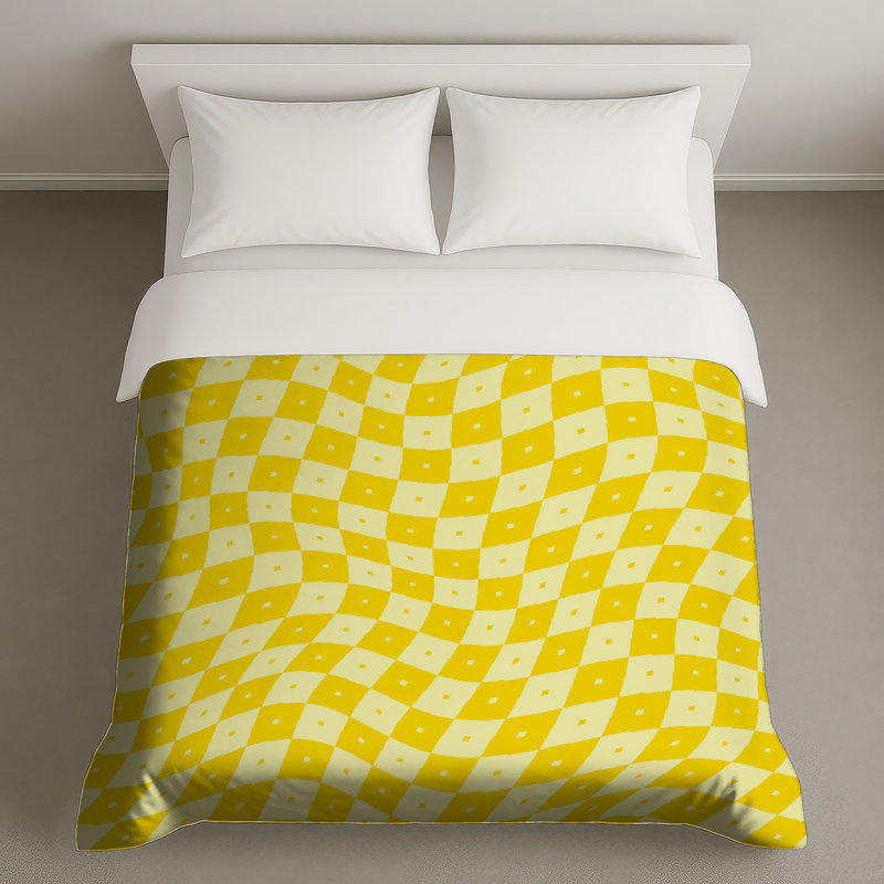 Housses de couette jaune à damier ondulé, Lit simple