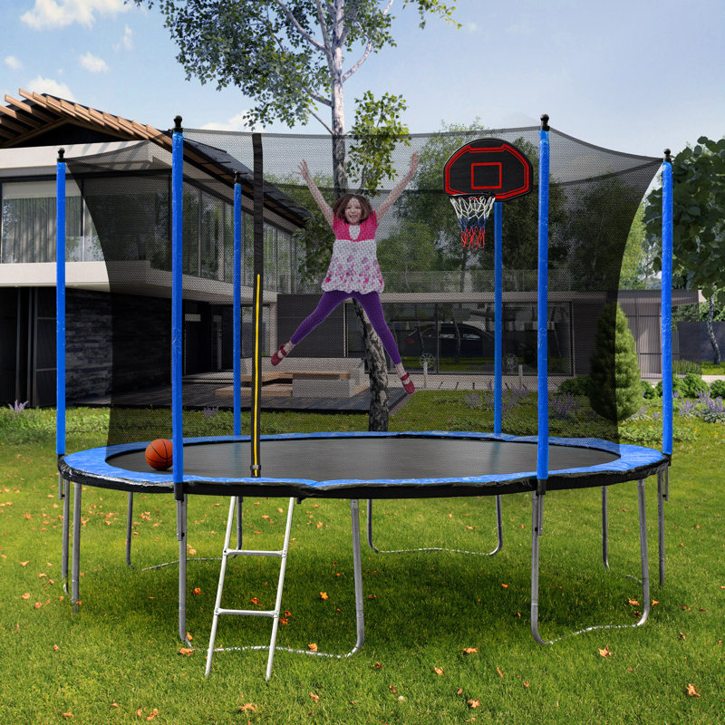Trampoline 15 pi avec gonfleur et échelle pour panier de basketball, Bleu