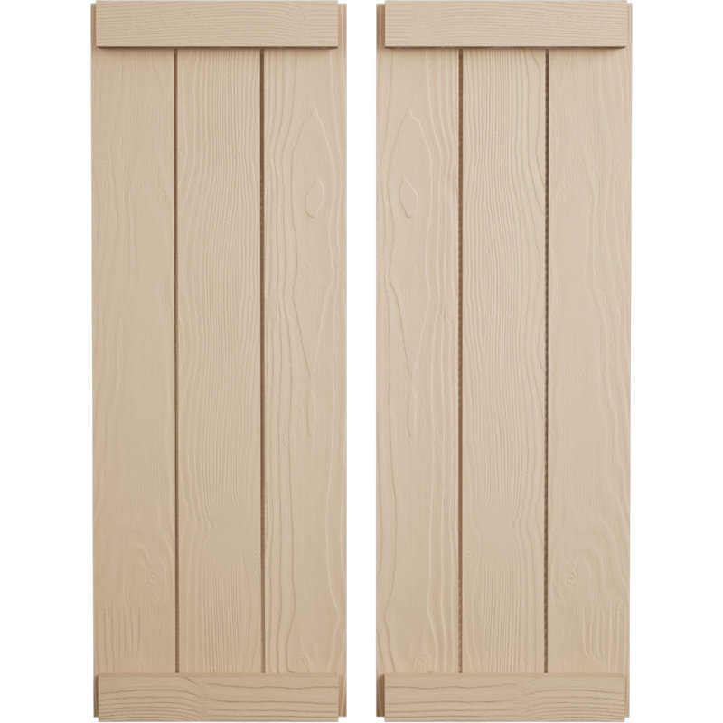 Volets rustiques en faux bois à trois planches jointes avec lattes (par paire), Texture sablée / brun clair apprêté, 16"