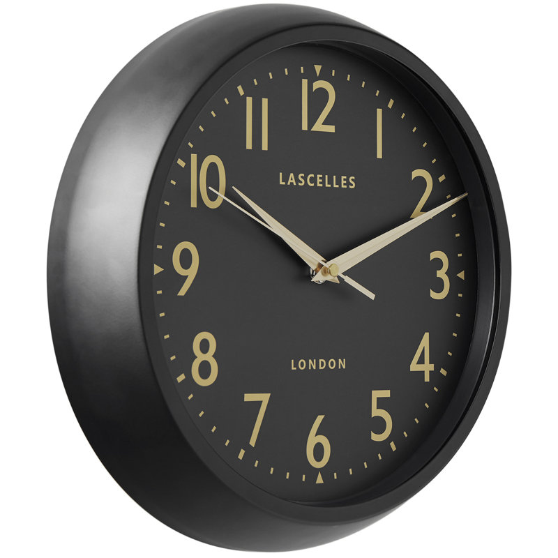 Matt Black Wall Clock With Seconds Hand and Numbers in Gold - 30cm