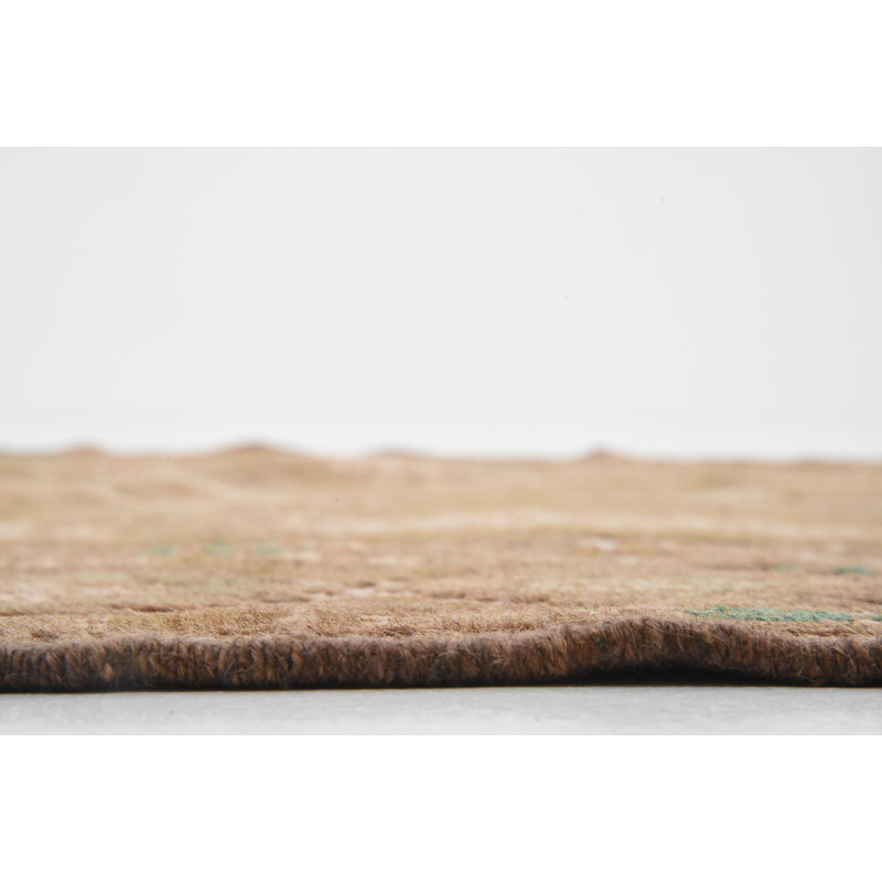 Tapis de zone en laine beige/brun 4 pi 3 po x 5 pi 7 po one-of-kind à la main noué la Earley