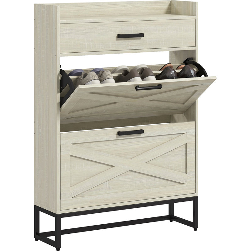 12 Pair Flip Down Shoe Storage, White