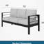 Patio en aluminium toutes saisons de 73 pouces, 3 sièges avec coussins gris épais, structure résistante aux chocs, housses amovibles protégées, lavable à la machine