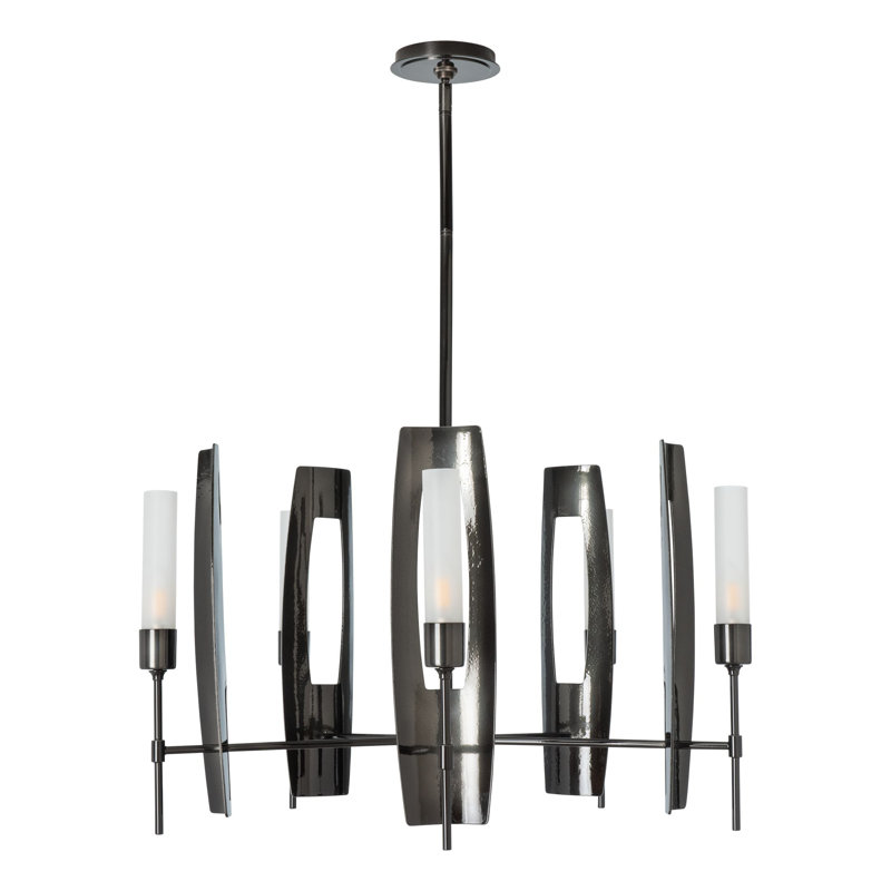 Passage 5 - Light Wagon Wheel Chandelier, Ink, Frosted Glass