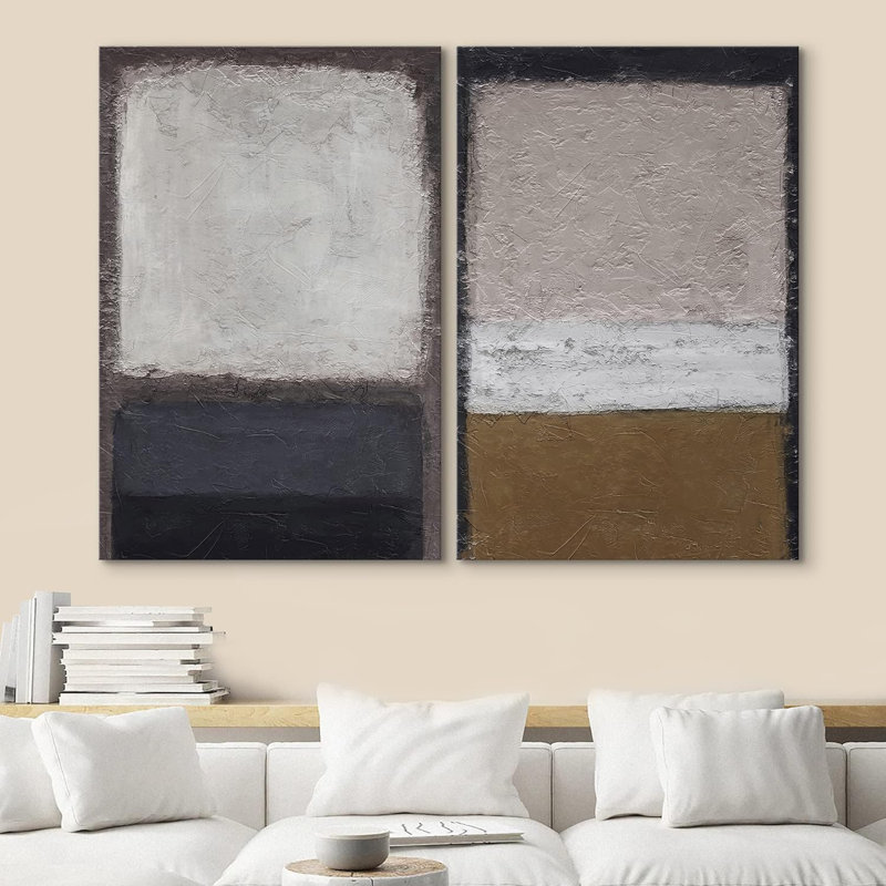 «Grey Brown Pastel Geometric Color Blocks Abstract Shapes Art Contemporary», impression sur toile 2 pièces, Toile tendue