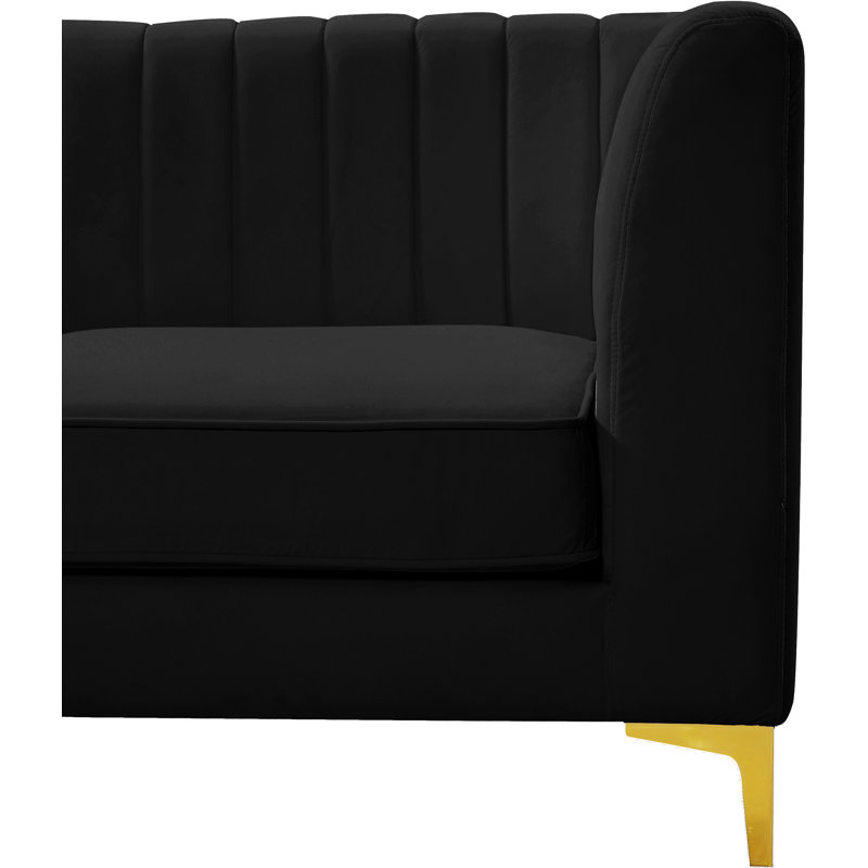 Enson Velvet L-Shaped Sectional Reversible, Black Velvet