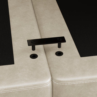 Canapé-lit modulaire à 6 places avec méridienne, deux consoles polyvalentes, ports de recharge et housses lavables, similicuir brun résistant aux égratignures