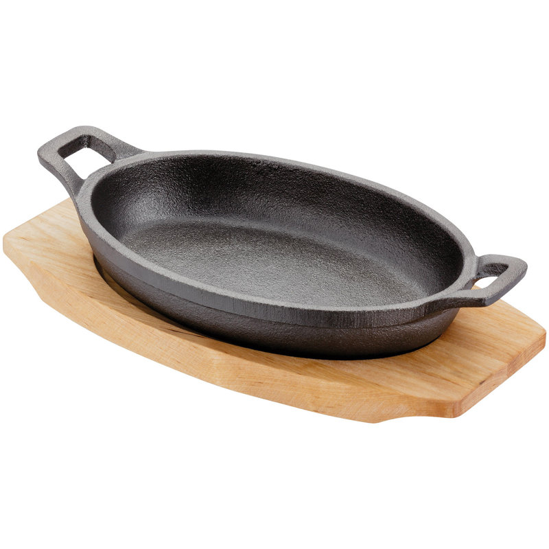 Judge, Sizzle & Serve - Cast Iron Gratin Dish on Server Board