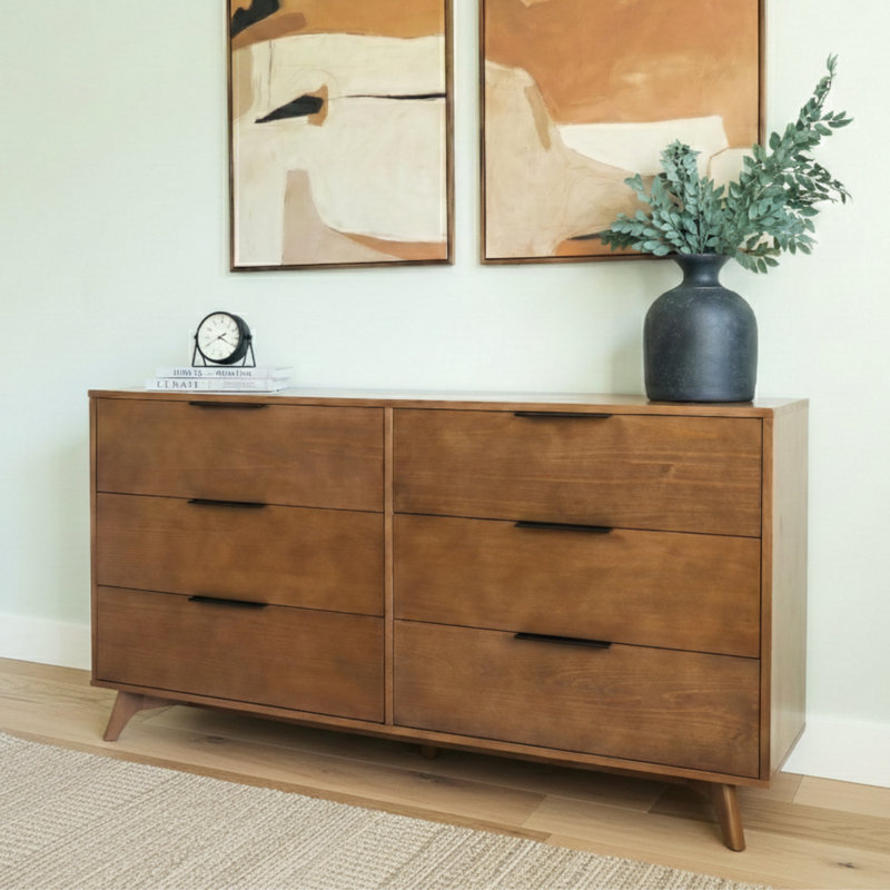 Haven 6 Drawer Solid Wood Dresser, Pecan
