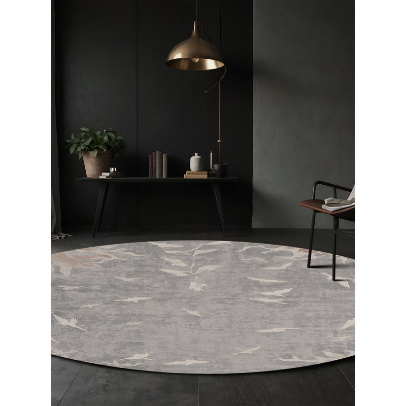 Tapis gris soyeux et moelleux, Rond 4 pi