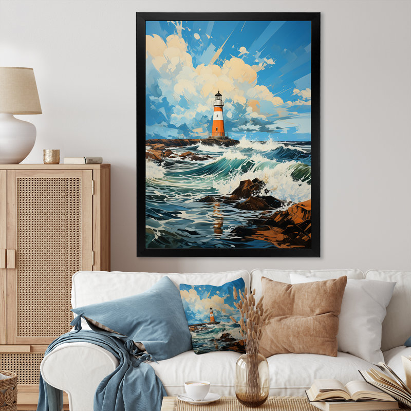 Turan Lighthouses Coastal Solitude II sur impression sur toile, Cadre photo noir, H 32 po x l 16 po x P 1 po
