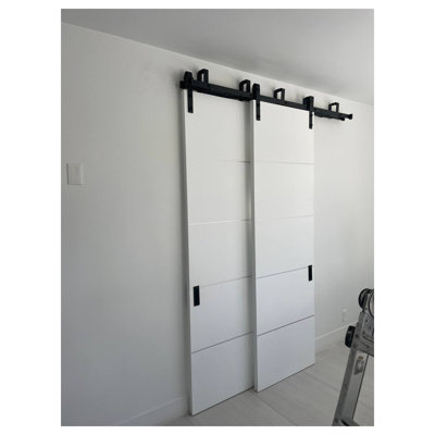 Portes coulissantes modernes affleurantes Hidden Barn Planum 0020 Blanc Soie, finition robuste, ensemble Magic Invisible, 36 po x 84 po