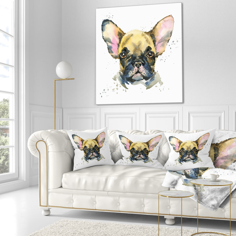 Chien aquarelle brun - coussin imprimé animal, 16 po x 1 po, Coussin décoratif