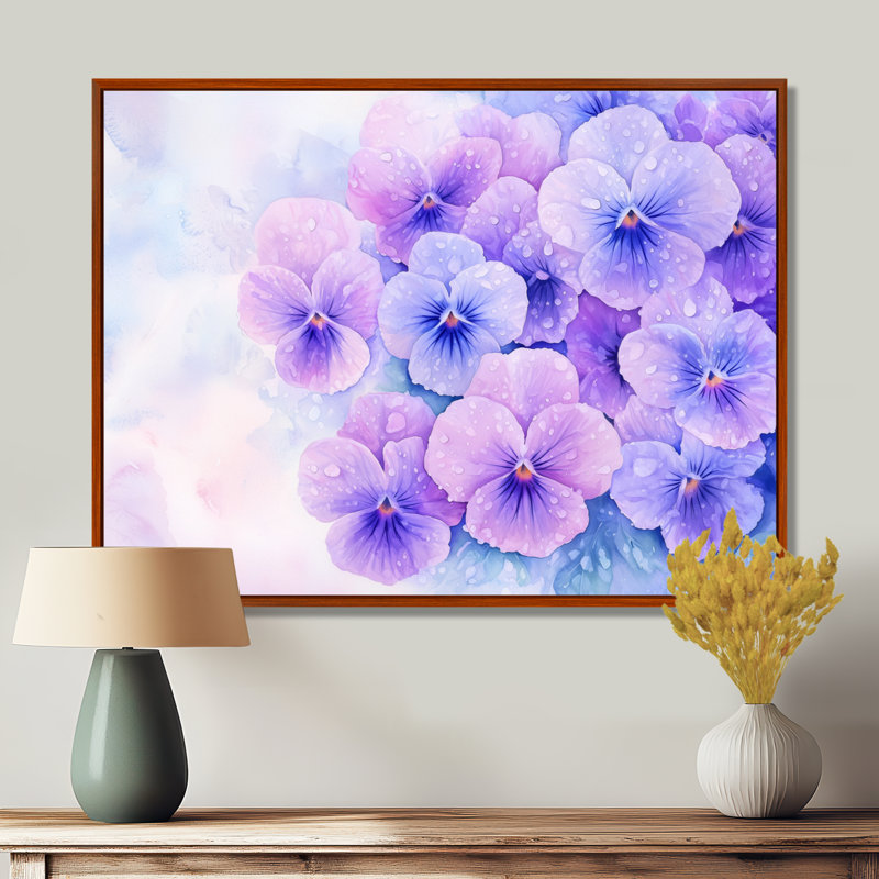 Morning Dew of Violets Flowers I - Violets, reproduction d'art murale, H 34 po x l 44 po, Brun