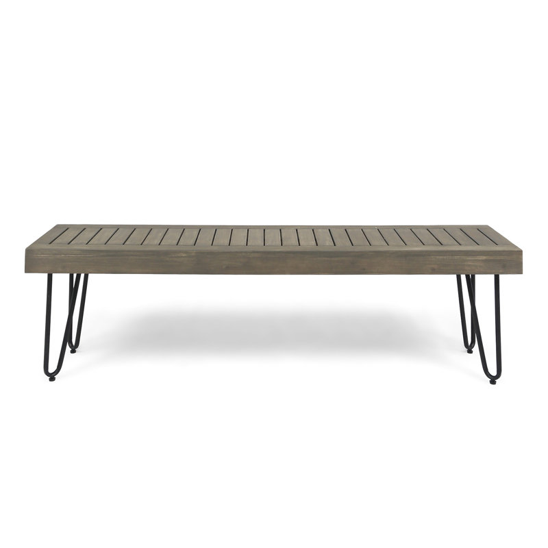 Gray Acacia Wood and Metal Outdoor Bench with Hairpin Legs