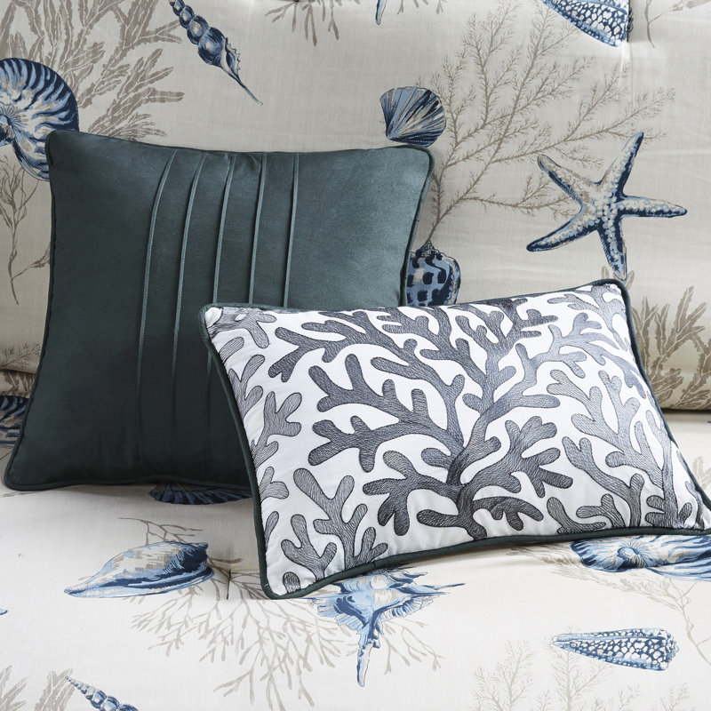 Édredon 7 pièces en coton pour très grand lit - bleu avec motif à colorier et broderie