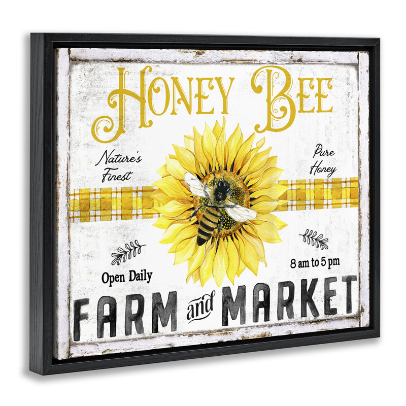  «Rustic Honey Bee & Flower», art mural encadré flottant par Creatif Belle, Cadre flottant noir de jais, H 17 po x l 21 po