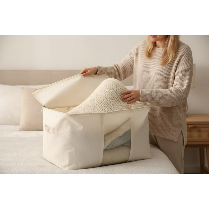 Soft Large Canvas Storage Bags with Zipper and Clear Window,80L, 4 Pack