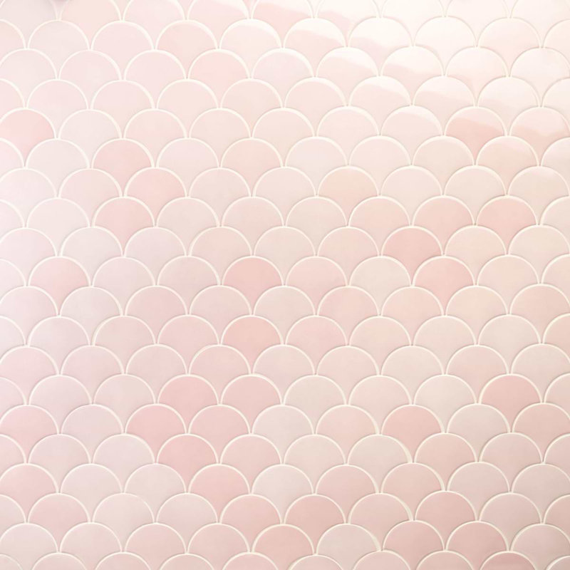 Highwater 5" Fish Scale Polished Ceramic Tile, Rose Pink