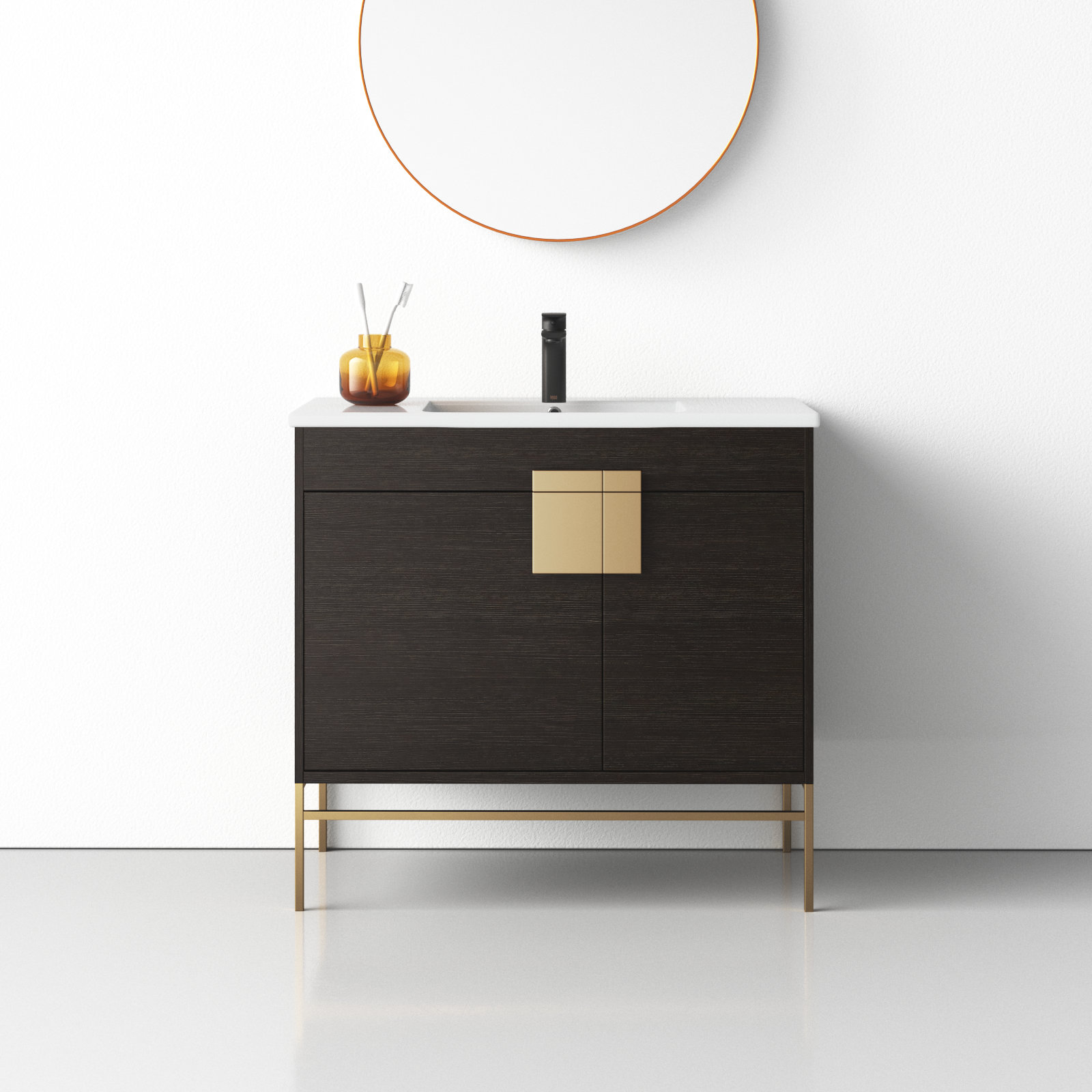 Maisie 36'' Single Bathroom Vanity, Satin Brass, Black