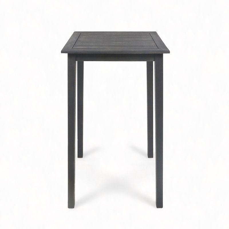 Outdoor Minimalist Acacia Wood Square Bar Table, Dark Gray