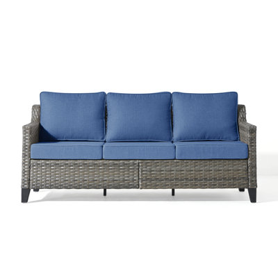 Gray Wicker Outdoor Couch, 3-Seat Patio Sofa With Deep Seating And  Cushions For Porch Deck Balcony