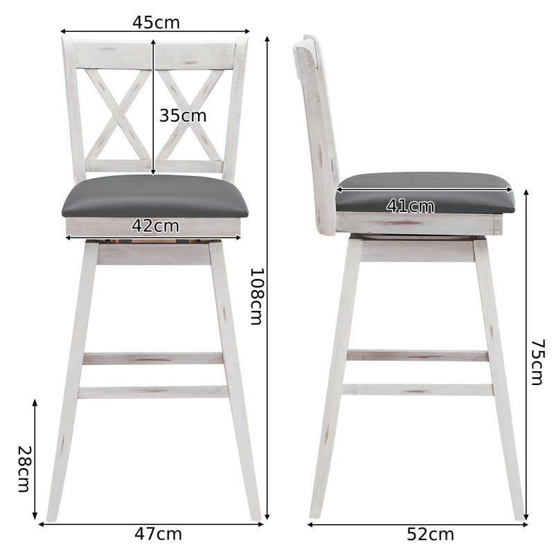 Dutil Swivel Counter Stool with Solid Wood Frame, White, Counter Stool (62cm Seat Height)